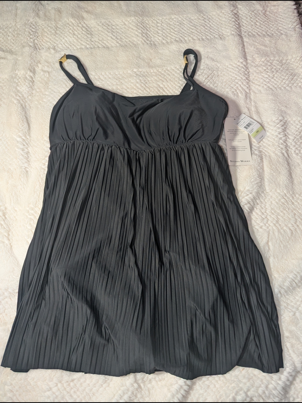 Studio Works Black Pleated One-Piece Swimdress